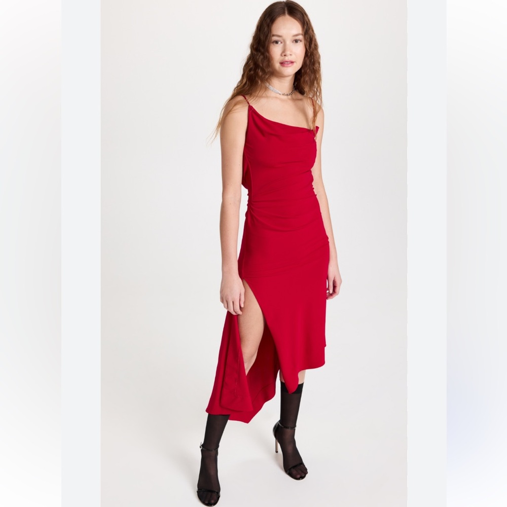 New! MONSE Draped Asymmetric Slip Tank Dress in Crimson Sz 12 $1,190